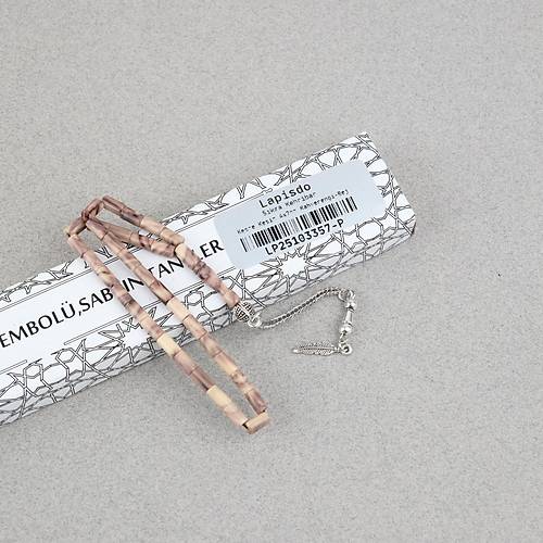 S�kma Kehribar Alpaka P�sk�ll� Kesme Kesim 4x7mm Tesbih- Kahverengi-Bej