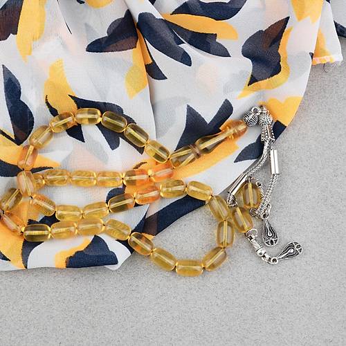 S�kma Kehribar Kaps�l Kesim Alpaka P�sk�ll� 7x11mm Tesbih Sar�