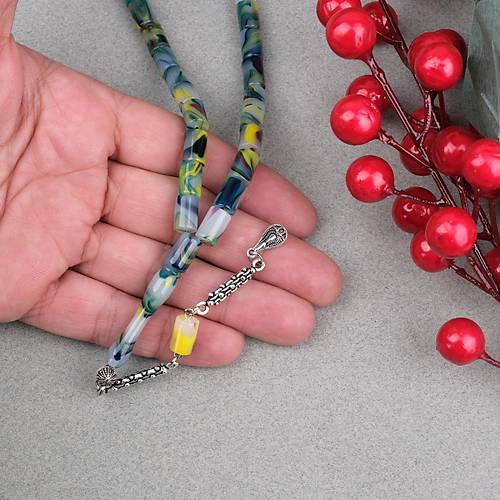 Arizona Katalin Alpaka P�sk�l Kesme Kesim 7x10mm Tesbih- Ye�il Beyaz