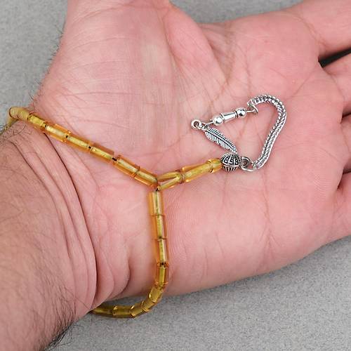 Ate� Kehribar Alpaka P�sk�ll� Kesme Kesim 4x7mm Tesbih- �effaf Sar�