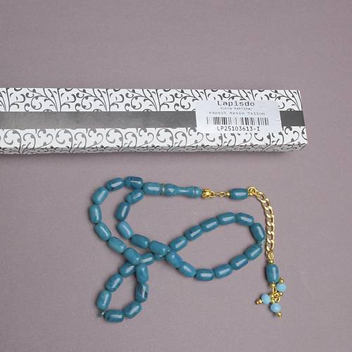 S�kma Kehribar Kaps�l Kesim Alt�n Renk P�sk�ll� 7x11mm Tesbih Turkuaz Ye�ili