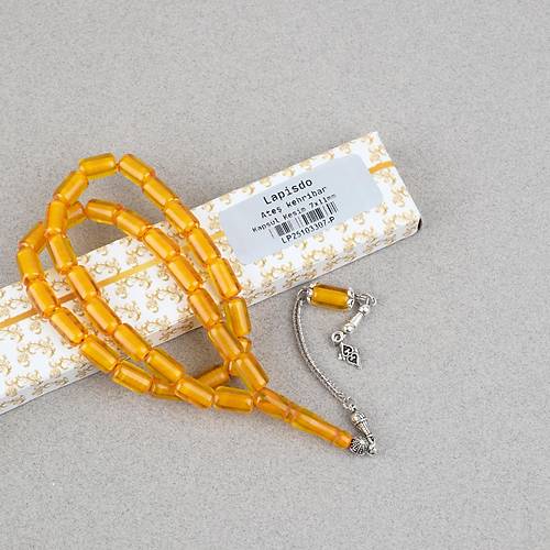 Ate� Kehribar Alpaka P�sk�ll� Kaps�l Kesim 7x11mm Tesbih - �effaf Sar�