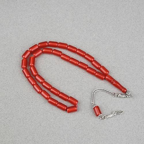 S�kma Kehribar Alpaka P�sk�ll� Kaps�l Kesim 7x11mm Tesbih - K�rm�z�