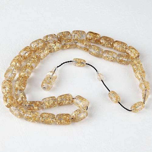 U�ak Cam� Alt�n Varakl� (Sertifikal�) Kaps�l Kesim 9x13mm Tesbih - �effaf