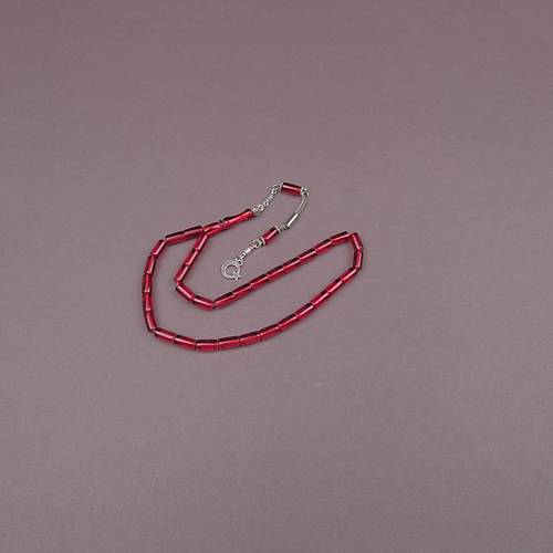 U�ak Cam� Kesme Kesim 6x10mm Tesbih Alpaka P�sk�ll� Koyu K�rm�z�