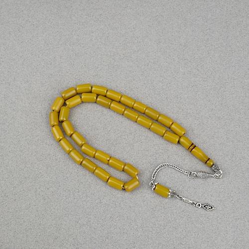 S�kma Kehribar Alpaka P�sk�ll� Kaps�l Kesim 7x11.5mm Tesbih - Ya� Ye�ili