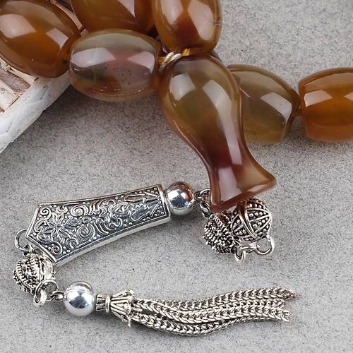 Akik Ta�� Habbe ve �mame Dahil Akik Alpaka P�sk�l F��� kesim 12x15mm Tesbih