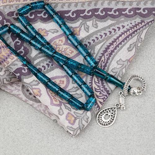 S�kma Kehribar Bilek Boy Alpaka P�sk�ll� Kesme Kesim 5x9mm Tesbih -Koyu Ye�il