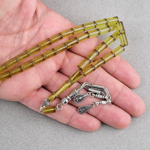 Ate� Kehribar Kesme Kesim Alpaka P�sk�ll� 6x10mm Tesbih