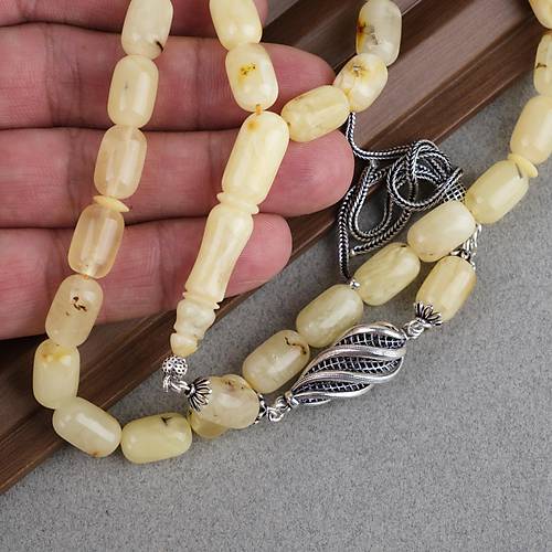 Rus Kaya Damla Kehribar 925Ayar G�m�� P�sk�l Kaps�l Kesim 8x13mm Tesbih