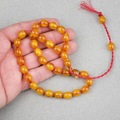 Omari S�kma Kehribar Beyzi Kesim Oturtma �mameli Sistemli 9x11.5mm Tesbih