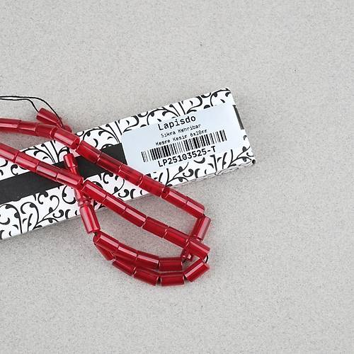 S�kma Kehribar Kesme Kesim 6x10mm Tesbih P�sk�ls�z K�rm�z�