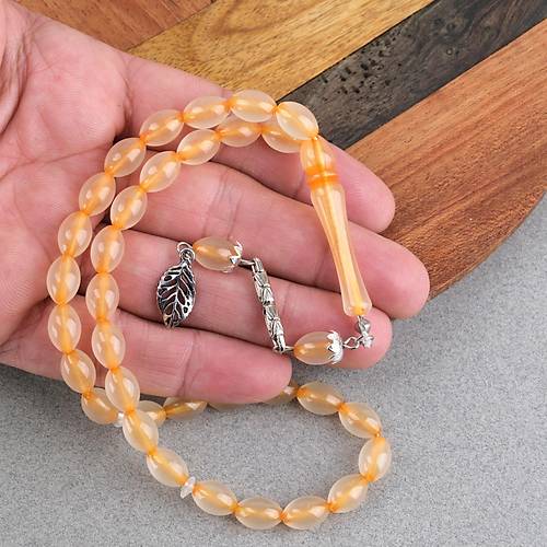 Kedig�z� Toz Kehribar Alpaka P�sk�ll� Beyzi Kesim 7x11mm Tesbih Turuncu