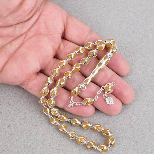 G�m�� Kaplama Kafesli Mine Beyzi 7x9mm Tesbih - Sar�