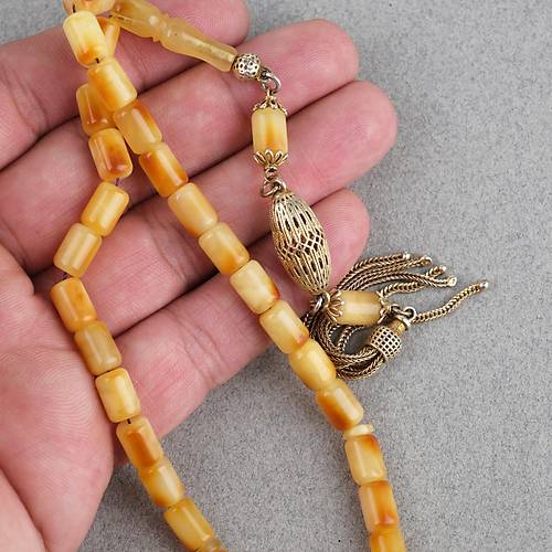 Rus Kaya Damla Kehribar 925Ayar G�m�� P�sk�l Kaps�l Kesim 6x9mm Tesbih