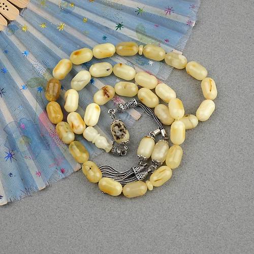 Rus Kaya Damla Kehribar 925Ayar Gm Pskl Kapsl Kesim 9x15mm Tesbih