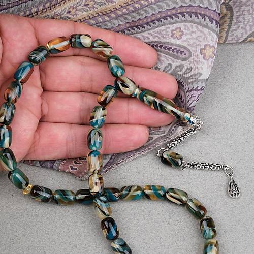 Arizona Katalin Alpaka P�sk�l Kaps�l Kesim 8x12mm Tesbih- Mavi Sar�