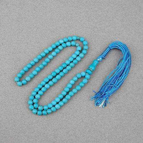 Firuze Ta�� Elmas Kesim �p P�sk�ll� 99'luk 5.5x6mm Tesbih- Turkuaz