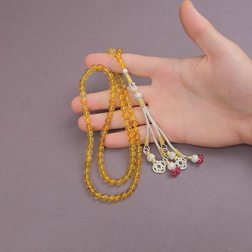 Kaya Damla Kehribar 99'luk K�re Kesim 6.5mm Kazas P�sk�ll� Namaz Tesbihi