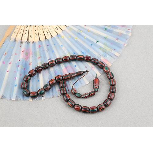 Kafur A�ac� Kaps�l Kesim 11x12mm Tesbih - Ye�il Turuncu