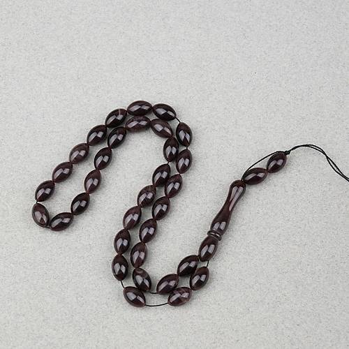 S�kma Kehribar Beyzi Kesim 7x11mm Tesbih- Kahverengi