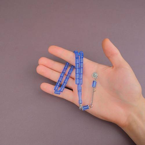 U�ak Cam� Kesme Kesim 7x10mm Alpaka P�sk�ll� Tesbih �effaf Mavi