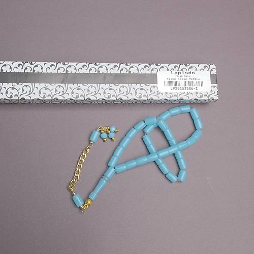 U�ak Cam� Kesme Kesim 7x10mm Tesbih Alt�n Renk P�sk�ll� Turkuaz
