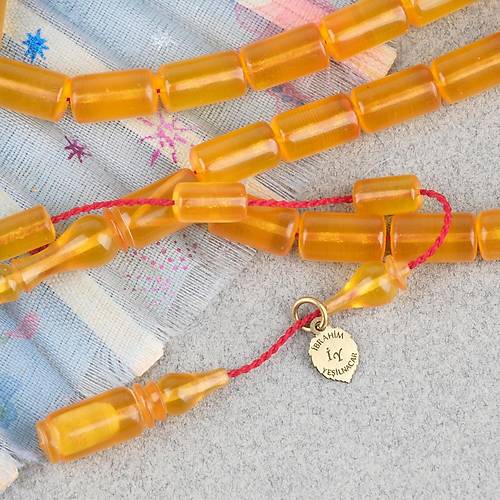 Ate� Kehribar Eski Oyun Zar Obje Patinli Kaps�l Kesim 6x10.5mm Tesbih