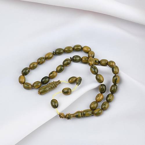 Katalin �ubuk Dinlenmi� Usta ��i Beyzi Kesim 8.5x11mm Tesbih -Ye�il Sar�