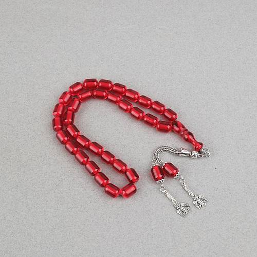 Ate� Kehribar Alpaka P�sk�ll� Kaps�l Kesim 9x12mm Tesbih - Kan K�rm�z�s�