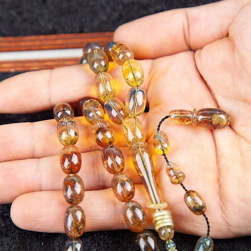 Dominik Mavi Kaya Fosil Amber Badem Kesim 9x13mm Tesbih (25.5gr)
