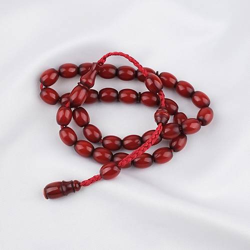 S�kma Kehribar Kadife Doku �st D�zey Hamur Yumurta Kesim 9x11mm Tesbih K�rm�z�