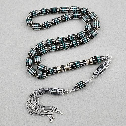 Erzurum Oltu 925Ayar Gm Pskl 10 Yarma Katalin leme Nakka Imame Kapsl Kesim 8x12mm Tesbih