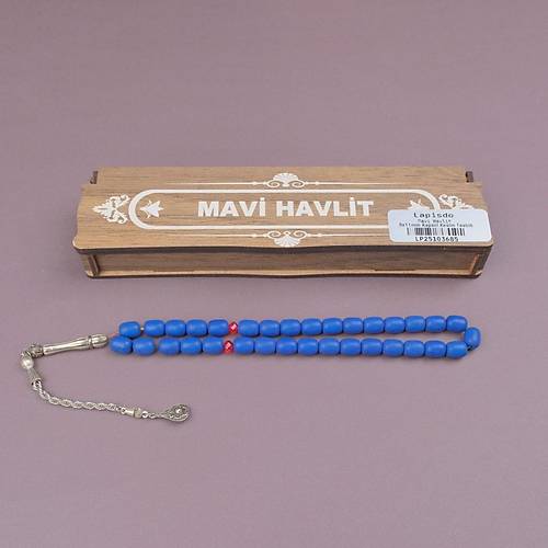 Mavi Havlit Do�al Ta� Kaps�l Kesim 8x11mm Tesbih Kahverengi Ah�ap Kutulu