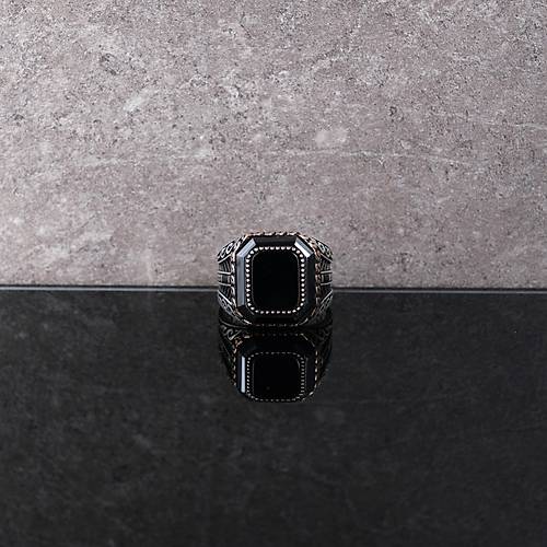 Onix ve Mikro Zirkon 925Ayar Gm Erkek Yzk