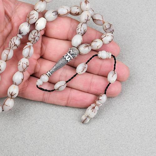 K�br�s Hurma �ekirde�i 925Ayar G�m�� �mame Beyzi Kesim 9x12mm Tesbih