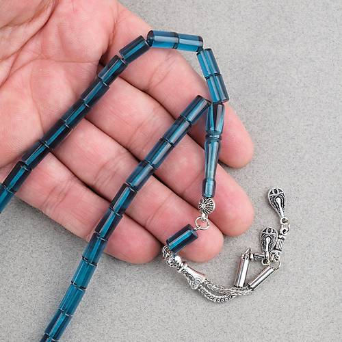 S�kma Kehribar Kesme Kesim Alpaka P�sk�ll� 6x10mm Tesbih