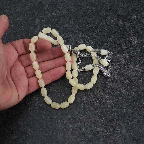 Rus Kaya Damla Kehribar 925Ayar Gm Pskl Kapsl Kesim 8x12.5mm Tesbih