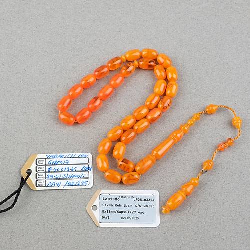 S�kma Kehribar Usta ��i �mzal� Kaps�l Kesim 8x13mm Tesbih