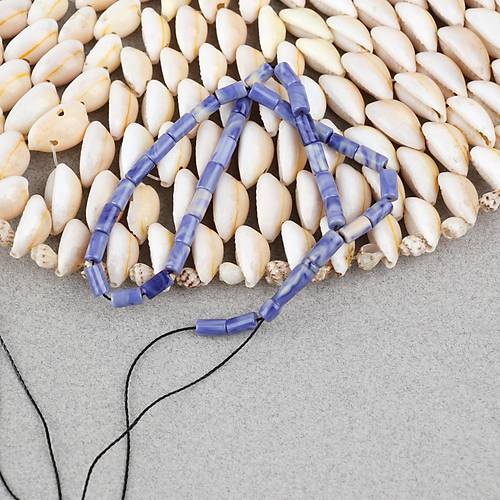 S�kma Kehribar Kesme Kesim 4x7mm Tesbih- Krem- Mavi