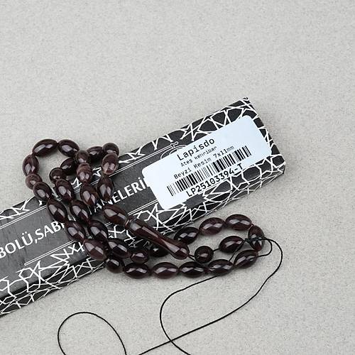 S�kma Kehribar Beyzi Kesim 7x11mm Tesbih- Kahverengi