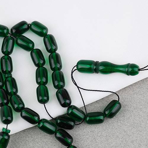 S�kma Kehribar Kaps�l Kesim 7x11mm Tesbih P�sk�ls�z Koyu Ye�il