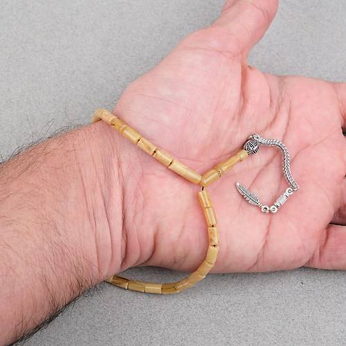 S�kma Kehribar Alpaka P�sk�ll� Kesme Kesim 4x7mm Tesbih- Koyu Sar�