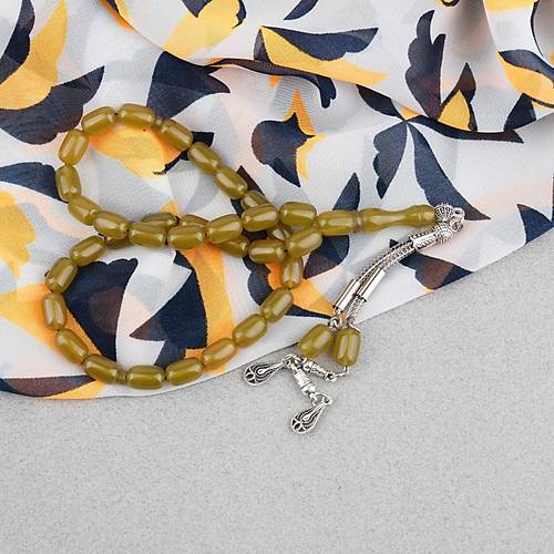 S�kma Kehribar Kaps�l Kesim Alpaka P�sk�ll� 7x11mm Tesbih Ya� Ye�ili