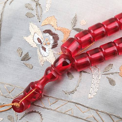 Ate� Kehribar Kaps�l Kesim 11x11mm Tesbih - �effaf K�rm�z� P�sk�ls�z