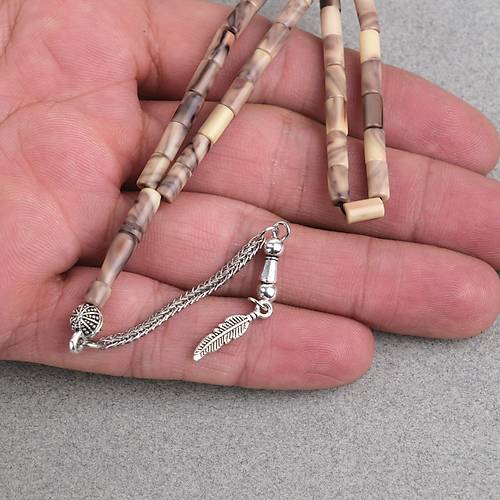 S�kma Kehribar Alpaka P�sk�ll� Kesme Kesim 4x7mm Tesbih- Kahverengi-Bej