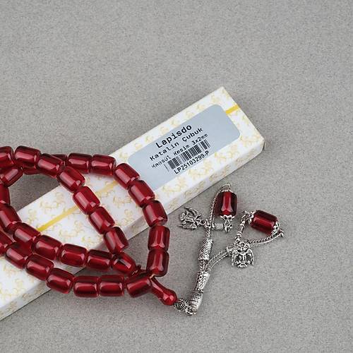Katalin �ubuk Alpaka P�sk�ll� Kaps�l Kesim 9x12mm Tesbih - �effaf Bordo
