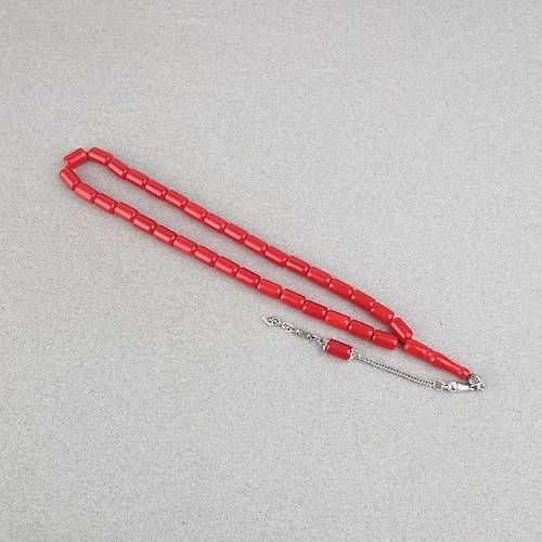 S�kma Kehribar Alpaka P�sk�ll� Kaps�l Kesim 7x12mm Tesbih - Mat K�rm�z�