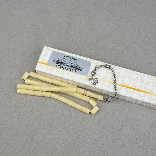 S�kma Kehribar Alpaka P�sk�ll� Kesme Kesim 6x10mm Tesbih - Sar�