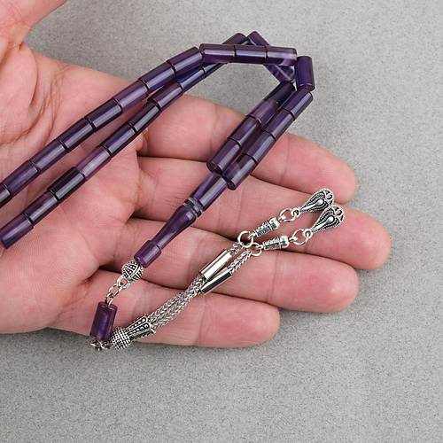 S�kma Kehribar Kesme Kesim Alpaka P�sk�ll� 6x10mm Tesbih